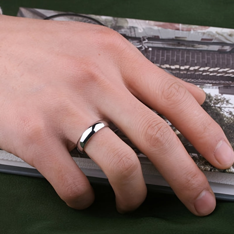 Elegant Men's Stainless Steel Ring - Silvery-Plated, Round Design - Perfect Wedding Band or Couple's Gift by PANASH
