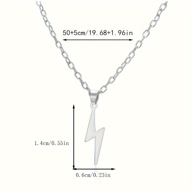 1PC Fashion Stainless Steel Lightning Bolt Pendant Necklace for Men, Unisex No Plating Chain Jewelry