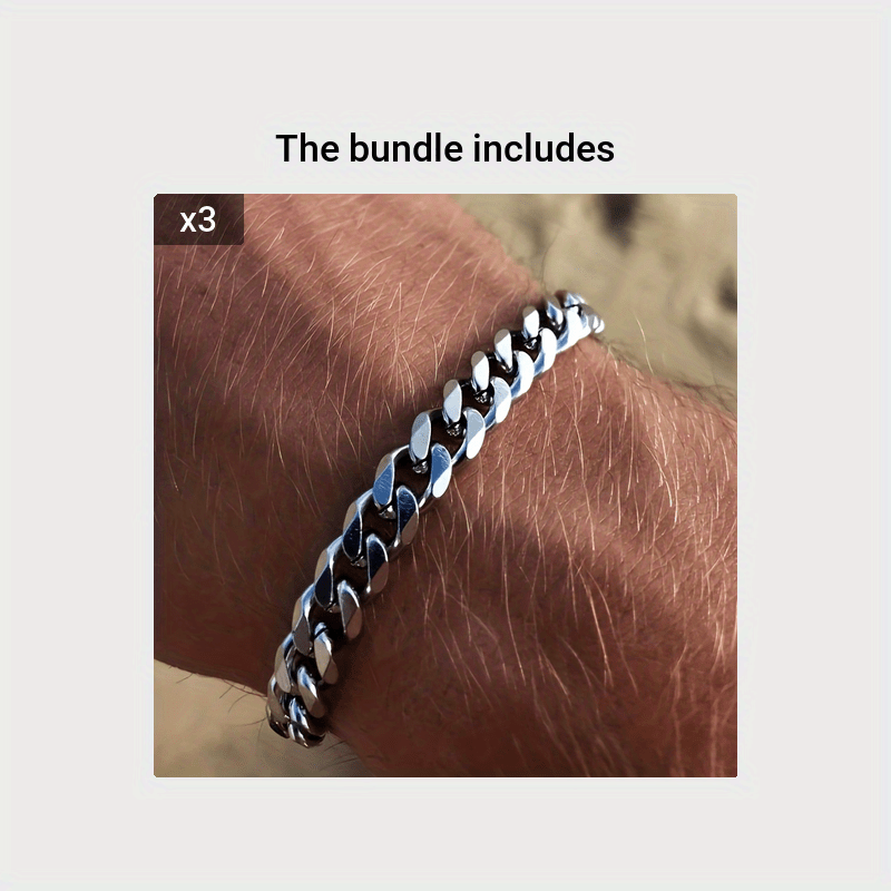 1pc Stainless Steel Cuban Chain Bracelet for Men, Hip Hop High Street Accessories, American Hip Hop Cool Couple Hand Jewelry