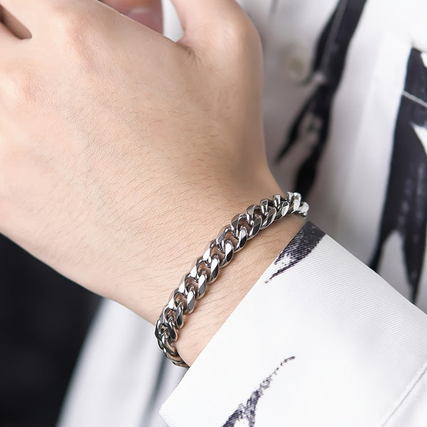 1pc Stainless Steel Cuban Chain Bracelet for Men, Hip Hop High Street Accessories, American Hip Hop Cool Couple Hand Jewelry