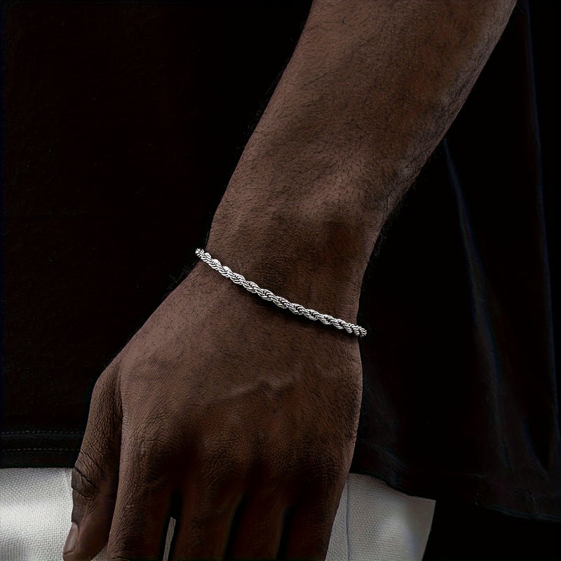 1pc Stylish Simple Men's Stainless Steel Twisted Rope Chain Bracelet