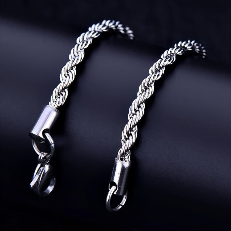 LMNZB Stainless Steel Twisted Rope Chain Bracelet 4mm - Gothic Style, No Plating, Durable Lobster Clasp, Unisex Fashion Jewelry for Daily & Party Wear, Ideal for Valentine's Day Gift, All-Season Accessory