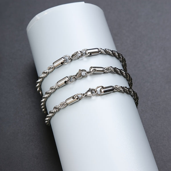 LMNZB Stainless Steel Twisted Rope Chain Bracelet 4mm - Gothic Style, No Plating, Durable Lobster Clasp, Unisex Fashion Jewelry for Daily & Party Wear, Ideal for Valentine's Day Gift, All-Season Accessory