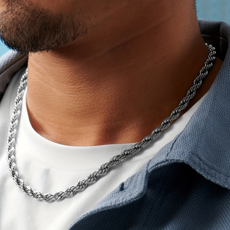 Men's 5mm Stainless Steel Necklace Stainless Steel Necklace Rope Chain Fashionable Accessories for Men and Women