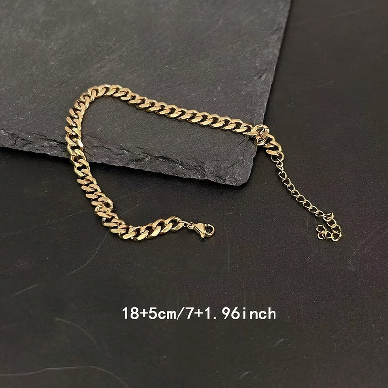 Stainless Steel Chain Bracelet for Men, Fashion Hip-Hop Style, Unplated Link Wrist Accessory, Durable Metal Jewelry - 1pc
