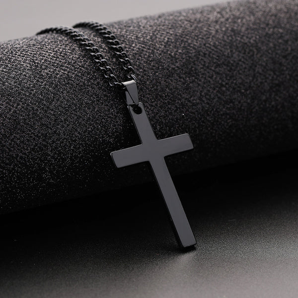 1pc Black Cross Pendant Necklace for Men, Simple And Fashion Prayer Jewelry Amulet Protection, father's day gift,Valentine's Day