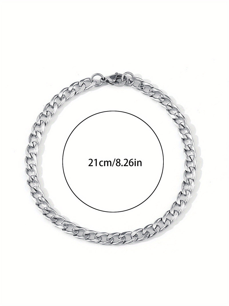A Stylish And Trendy Silvery Stainless Steel Bracelet For Men With A Minimalist Hip-hop Punk Style, Perfect For Parties And As A Gift Of Fashionable Jewelry.