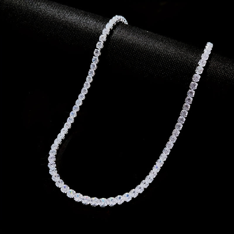 1pc Men's Hip Hop Rap Hipster Full Diamond Necklace, Square Faux Diamond Zircon Neck Chain, Luxury Versatile Jewelry For Men And Women, Father's Day Gift
