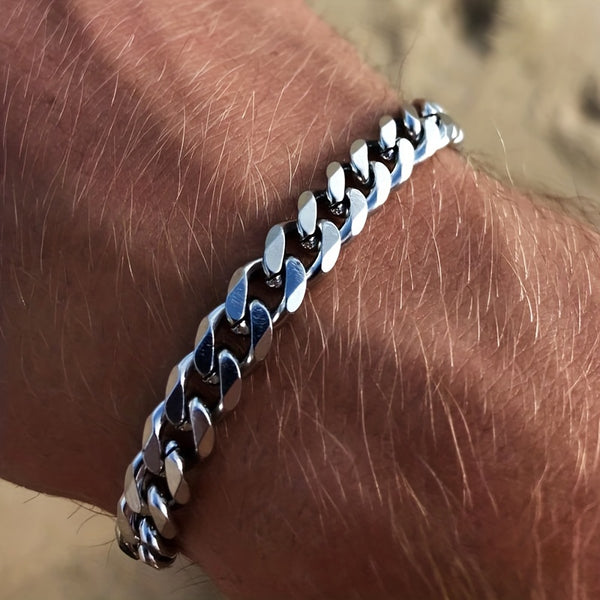 Men's Stainless Steel Cuban Link Bracelet - Fashion Hip Hop Style, Hip Hop Jewelry
