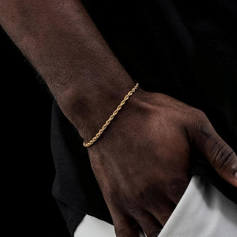 1pc Stylish Simple Men's Stainless Steel Twisted Rope Chain Bracelet