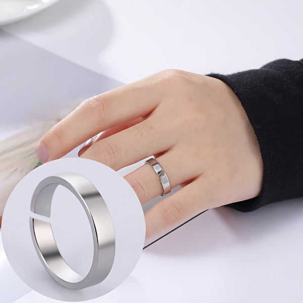 Stylish Men's Adjustable Stainless Steel Ring - Minimalist Wide Band, Hypoallergenic & Fade-Resistant, Perfect for Casual Attire or Special Occasions