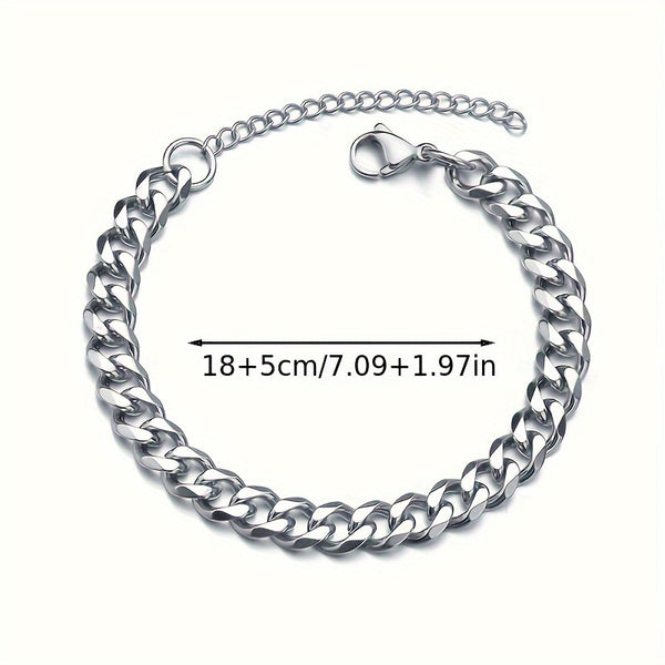 1pc Stainless Steel Cuban Chain Bracelet for Men, Hip Hop High Street Accessories, American Hip Hop Cool Couple Hand Jewelry
