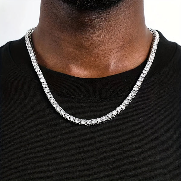 1pc Men's Hip Hop Rap Hipster Full Diamond Necklace, Square Faux Diamond Zircon Neck Chain, Luxury Versatile Jewelry For Men And Women, Father's Day Gift