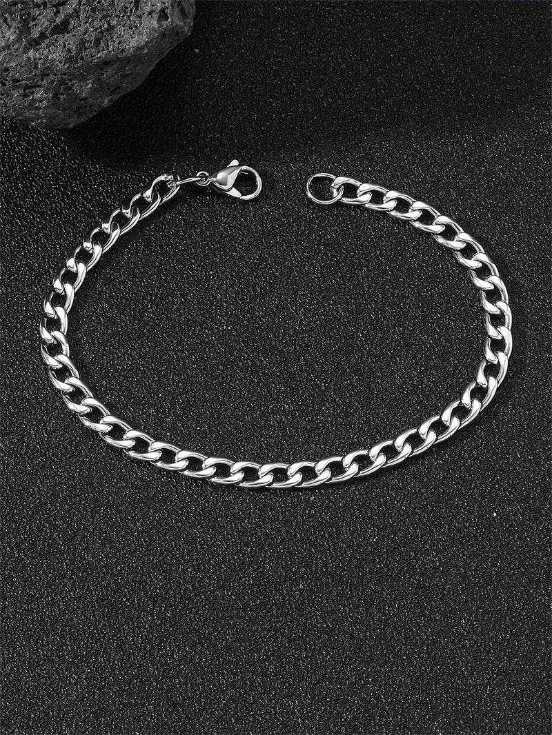 A Stylish And Trendy Silvery Stainless Steel Bracelet For Men With A Minimalist Hip-hop Punk Style, Perfect For Parties And As A Gift Of Fashionable Jewelry.