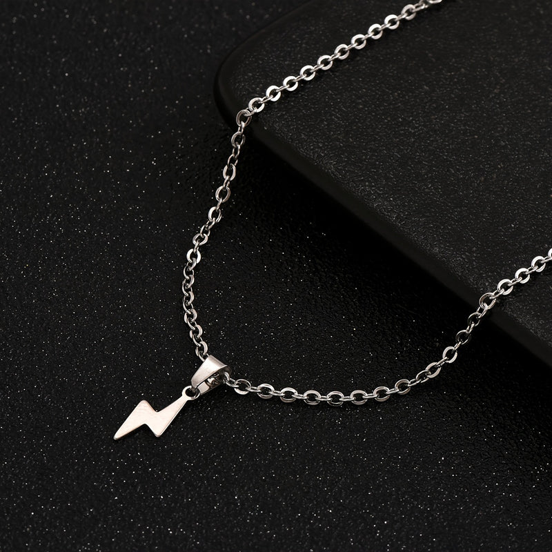 1PC Fashion Stainless Steel Lightning Bolt Pendant Necklace for Men, Unisex No Plating Chain Jewelry
