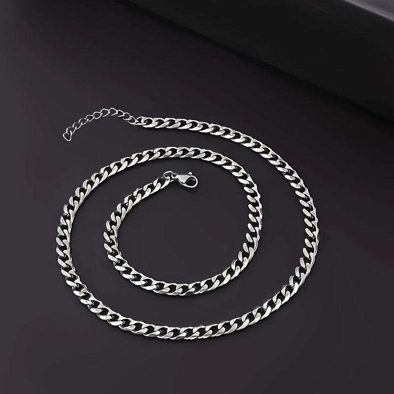 2pcs Hip Hop Stainless Steel Chain Set - Punk Fashion Necklace & Bracelet Combo for Men, Hip Hop Jewelry