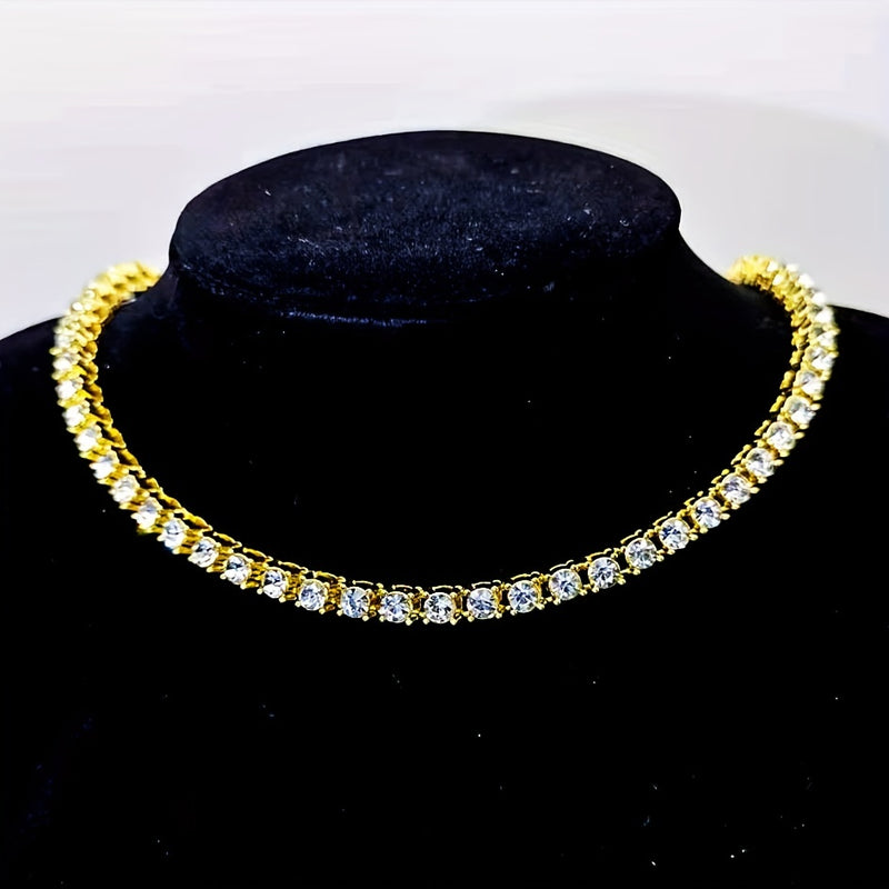 1pc Men's Hip Hop Rap Hipster Full Diamond Necklace, Square Faux Diamond Zircon Neck Chain, Luxury Versatile Jewelry For Men And Women, Father's Day Gift