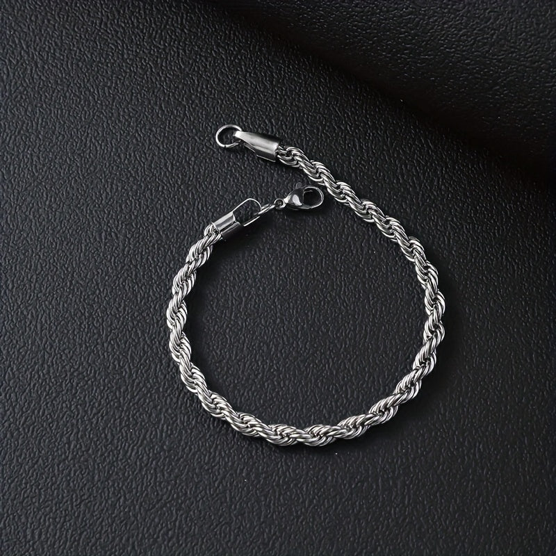 LMNZB Stainless Steel Twisted Rope Chain Bracelet 4mm - Gothic Style, No Plating, Durable Lobster Clasp, Unisex Fashion Jewelry for Daily & Party Wear, Ideal for Valentine's Day Gift, All-Season Accessory
