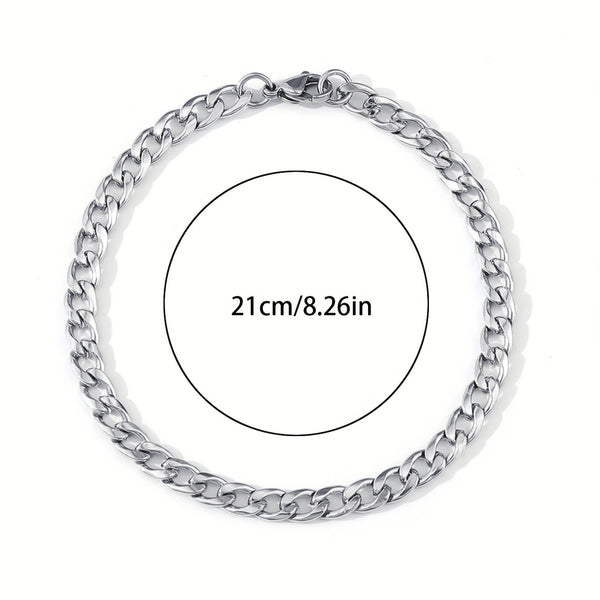 A Stylish And Trendy Silvery Stainless Steel Bracelet For Men With A Minimalist Hip-hop Punk Style, Perfect For Parties And As A Gift Of Fashionable Jewelry.