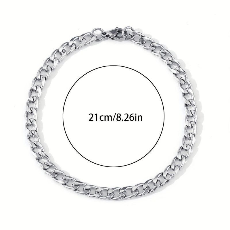 A Stylish And Trendy Silvery Stainless Steel Bracelet For Men With A Minimalist Hip-hop Punk Style, Perfect For Parties And As A Gift Of Fashionable Jewelry.
