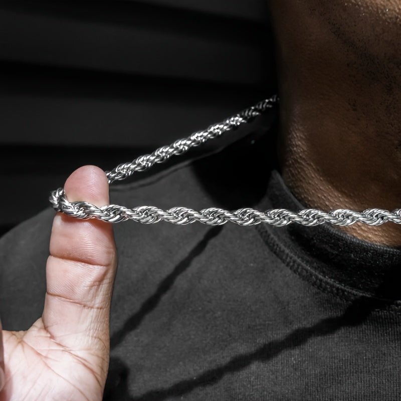 Men's 5mm Stainless Steel Necklace Stainless Steel Necklace Rope Chain Fashionable Accessories for Men and Women