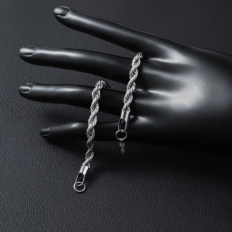 LMNZB Stainless Steel Twisted Rope Chain Bracelet 4mm - Gothic Style, No Plating, Durable Lobster Clasp, Unisex Fashion Jewelry for Daily & Party Wear, Ideal for Valentine's Day Gift, All-Season Accessory