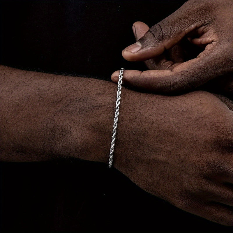 1pc Stylish Simple Men's Stainless Steel Twisted Rope Chain Bracelet