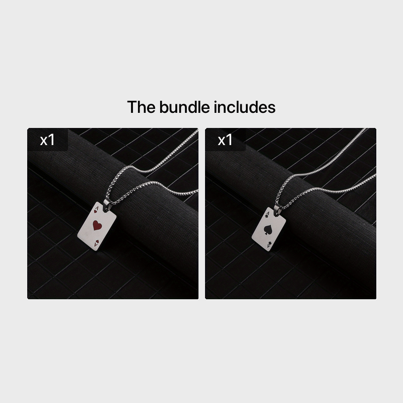 Punk Hiphop Style Long Chain Stainless Steel Lucky Spades Heart Ace Poker Pendant Necklace For Men (Non Tarnish)
