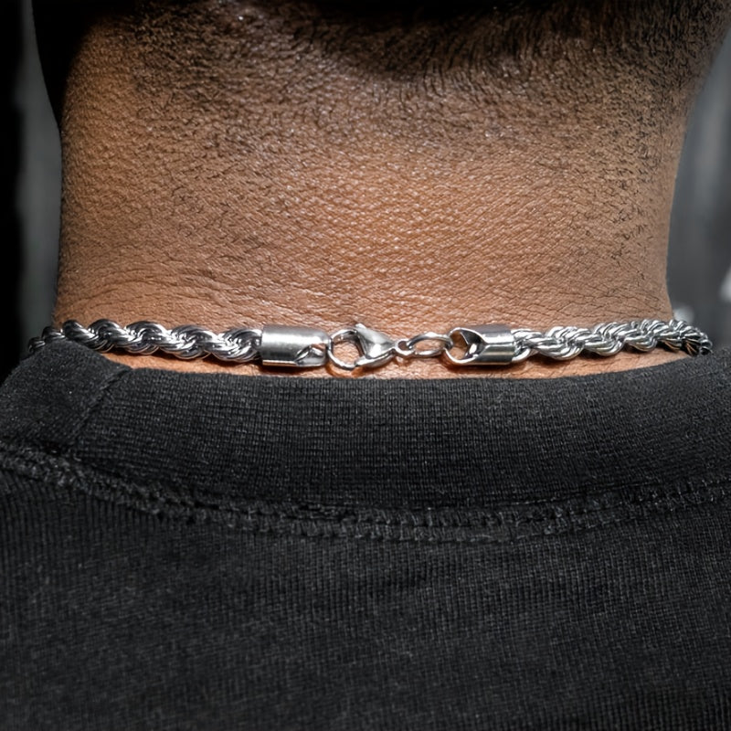 Men's 5mm Stainless Steel Necklace Stainless Steel Necklace Rope Chain Fashionable Accessories for Men and Women