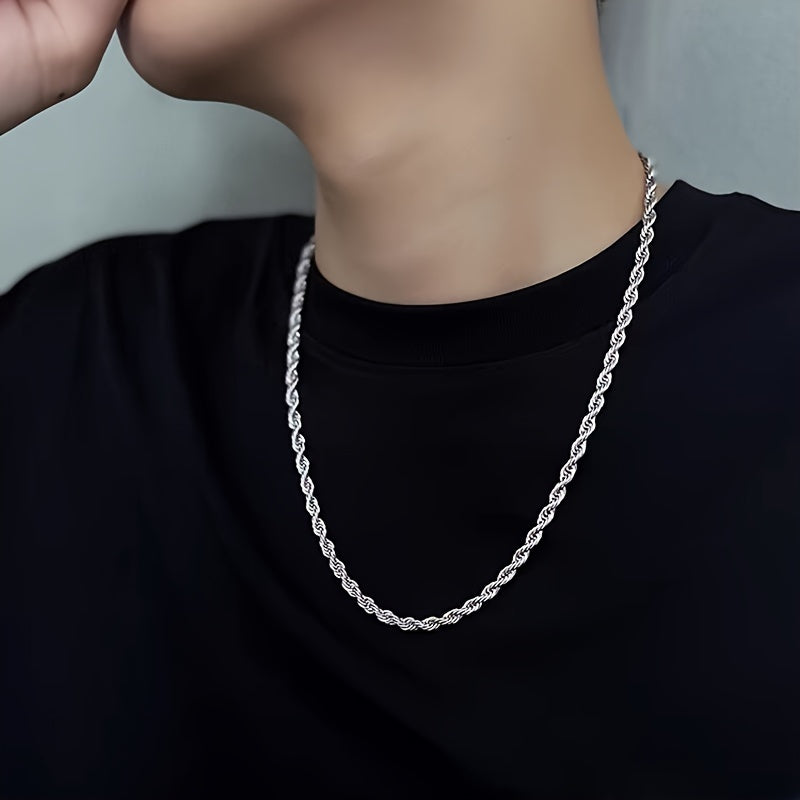 Stylish Men's Stainless Steel Cuban Link Chain Necklace - Perfect Birthday Gift for Dad, Son, Grandson