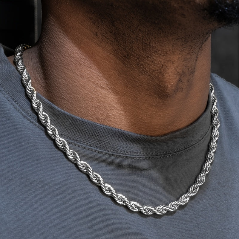 Men's 5mm Stainless Steel Necklace Stainless Steel Necklace Rope Chain Fashionable Accessories for Men and Women