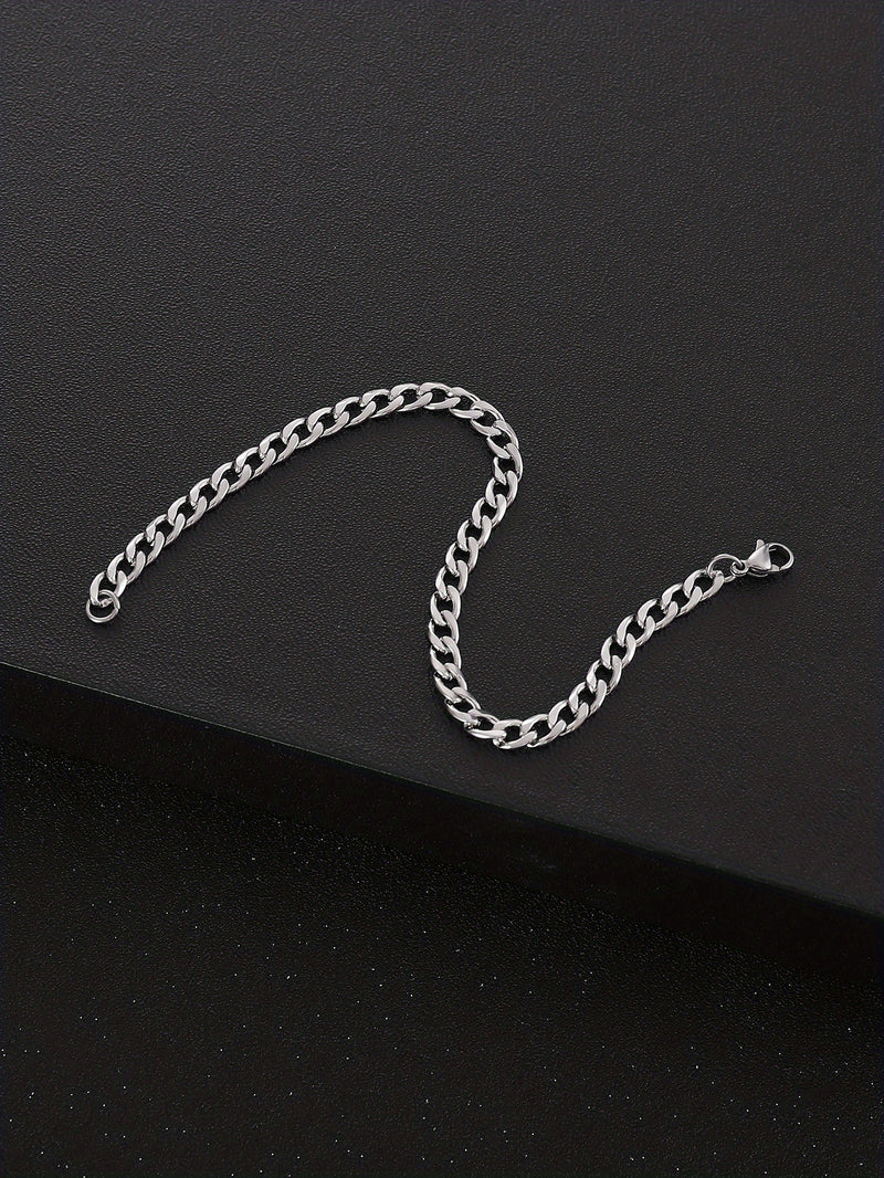 A Stylish And Trendy Silvery Stainless Steel Bracelet For Men With A Minimalist Hip-hop Punk Style, Perfect For Parties And As A Gift Of Fashionable Jewelry.