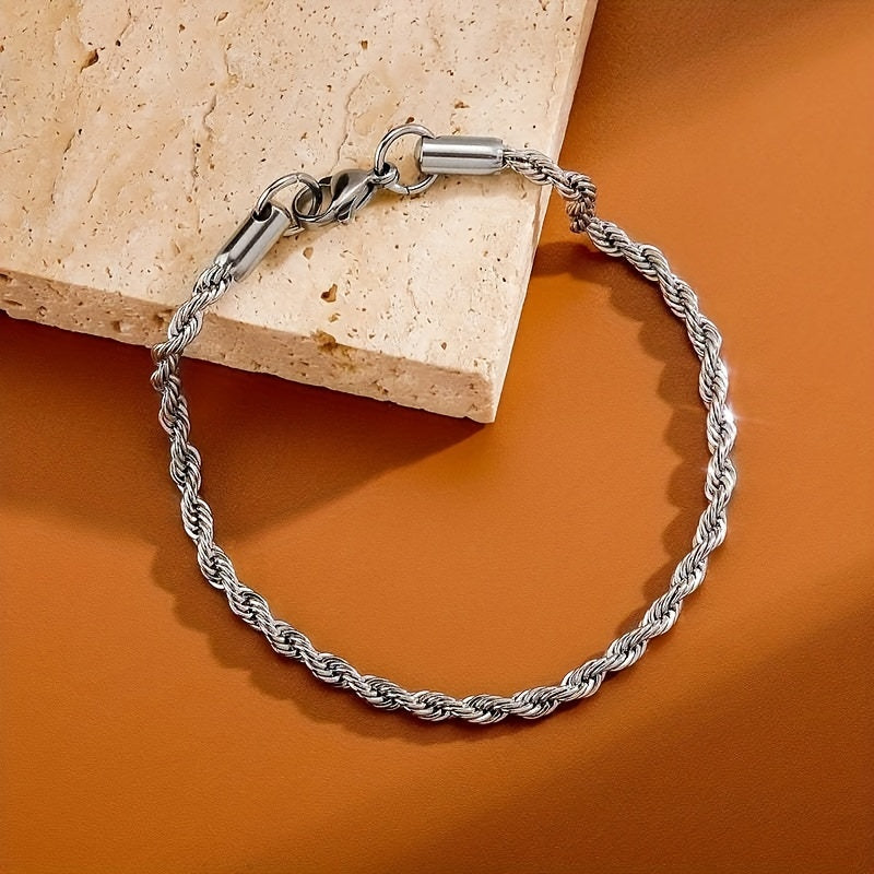 1pc Stylish Simple Men's Stainless Steel Twisted Rope Chain Bracelet