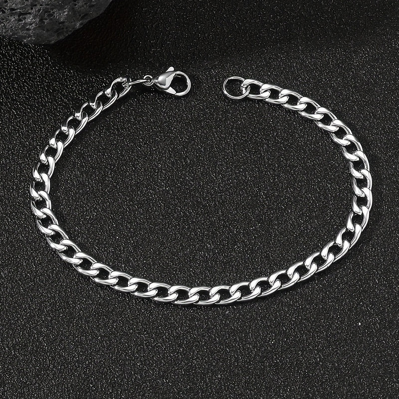 A Stylish And Trendy Silvery Stainless Steel Bracelet For Men With A Minimalist Hip-hop Punk Style, Perfect For Parties And As A Gift Of Fashionable Jewelry.