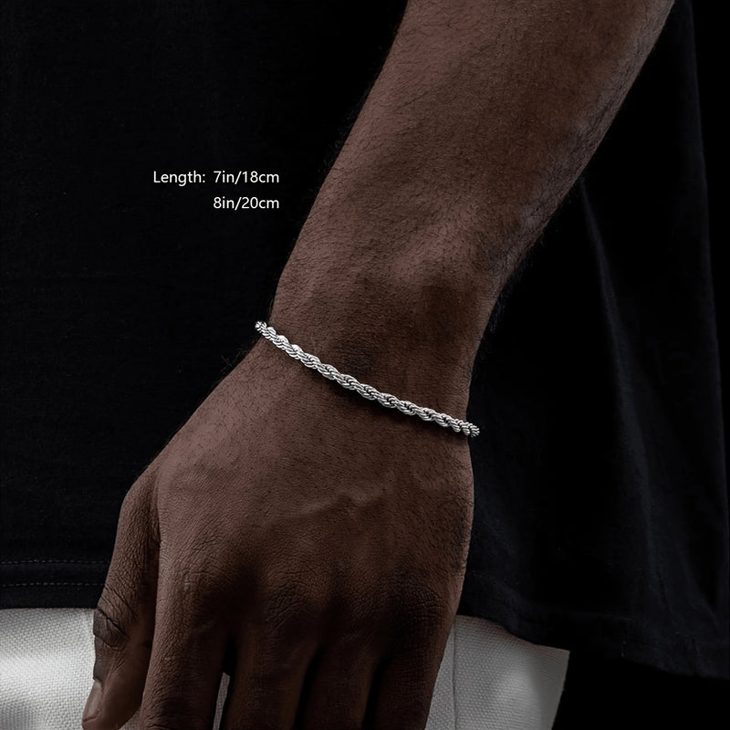1pc Stylish Simple Men's Stainless Steel Twisted Rope Chain Bracelet