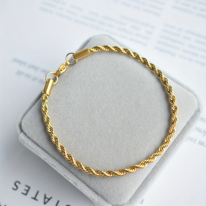 1pc Stylish Simple Men's Stainless Steel Twisted Rope Chain Bracelet