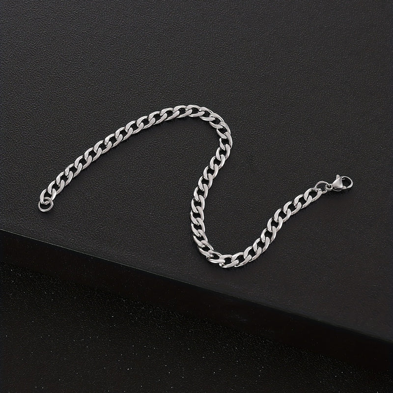 A Stylish And Trendy Silvery Stainless Steel Bracelet For Men With A Minimalist Hip-hop Punk Style, Perfect For Parties And As A Gift Of Fashionable Jewelry.