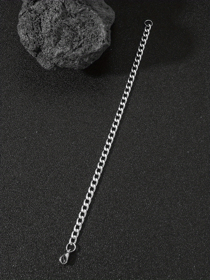 A Stylish And Trendy Silvery Stainless Steel Bracelet For Men With A Minimalist Hip-hop Punk Style, Perfect For Parties And As A Gift Of Fashionable Jewelry.