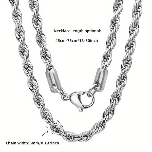 Men's 5mm Stainless Steel Necklace Stainless Steel Necklace Rope Chain Fashionable Accessories for Men and Women
