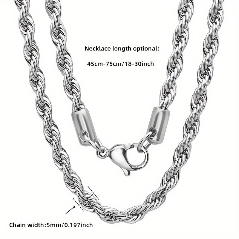 Men's 5mm Stainless Steel Necklace Stainless Steel Necklace Rope Chain Fashionable Accessories for Men and Women