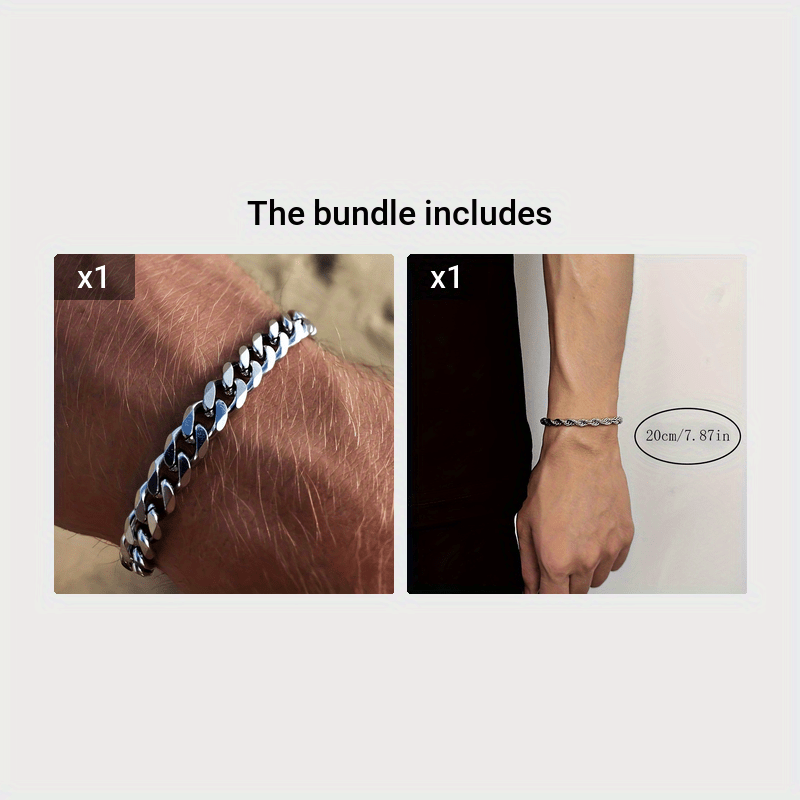 1pc Stainless Steel Cuban Chain Bracelet for Men, Hip Hop High Street Accessories, American Hip Hop Cool Couple Hand Jewelry