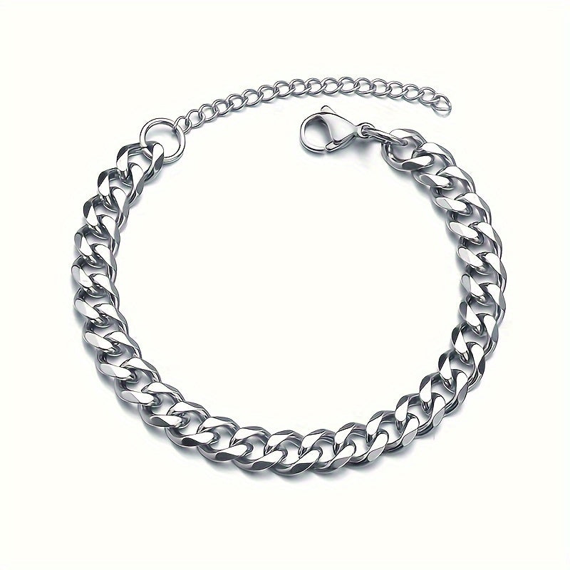 1pc Stainless Steel Cuban Chain Bracelet for Men, Hip Hop High Street Accessories, American Hip Hop Cool Couple Hand Jewelry