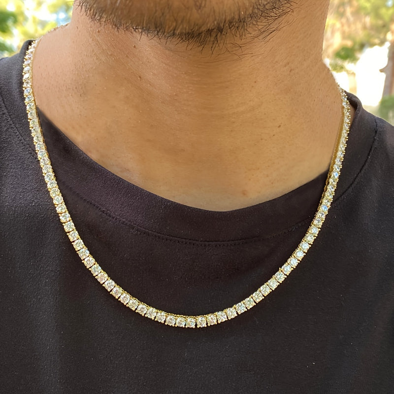 1pc Men's Hip Hop Rap Hipster Full Diamond Necklace, Square Faux Diamond Zircon Neck Chain, Luxury Versatile Jewelry For Men And Women, Father's Day Gift