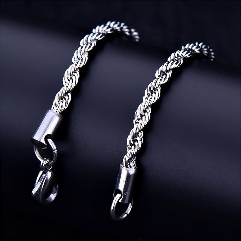 LMNZB Stainless Steel Twisted Rope Chain Bracelet 4mm - Gothic Style, No Plating, Durable Lobster Clasp, Unisex Fashion Jewelry for Daily & Party Wear, Ideal for Valentine's Day Gift, All-Season Accessory