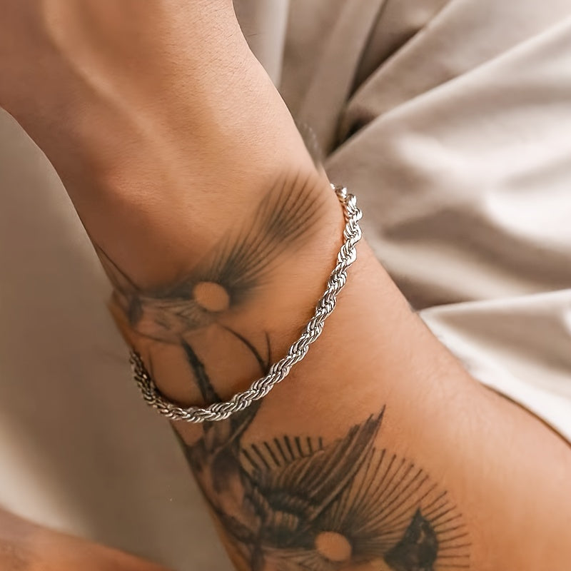 LMNZB Stainless Steel Twisted Rope Chain Bracelet 4mm - Gothic Style, No Plating, Durable Lobster Clasp, Unisex Fashion Jewelry for Daily & Party Wear, Ideal for Valentine's Day Gift, All-Season Accessory