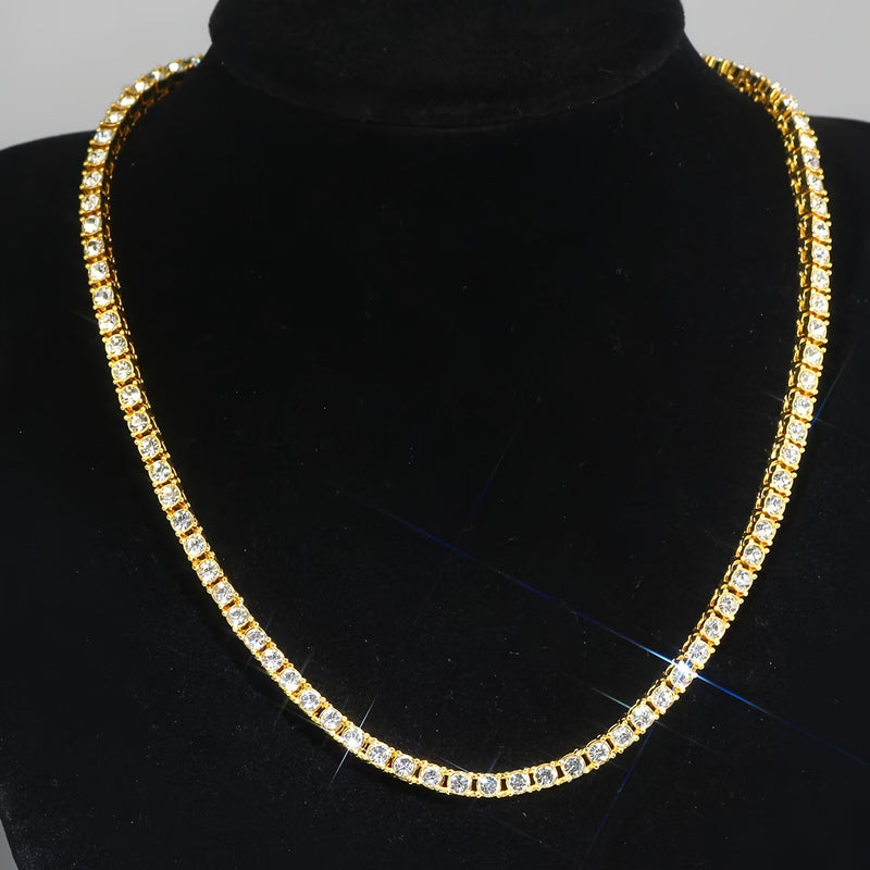 1pc Men's Hip Hop Rap Hipster Full Diamond Necklace, Square Faux Diamond Zircon Neck Chain, Luxury Versatile Jewelry For Men And Women, Father's Day Gift