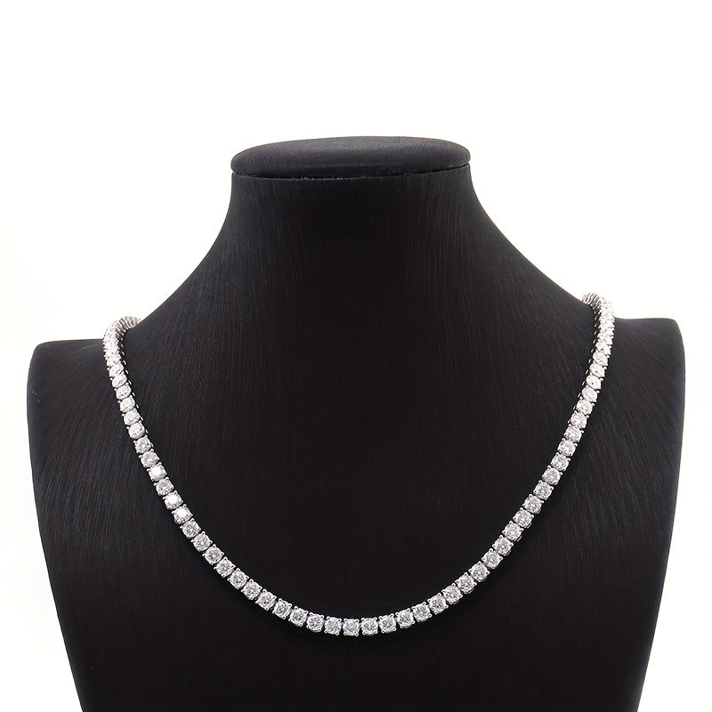 1pc Men's Hip Hop Rap Hipster Full Diamond Necklace, Square Faux Diamond Zircon Neck Chain, Luxury Versatile Jewelry For Men And Women, Father's Day Gift