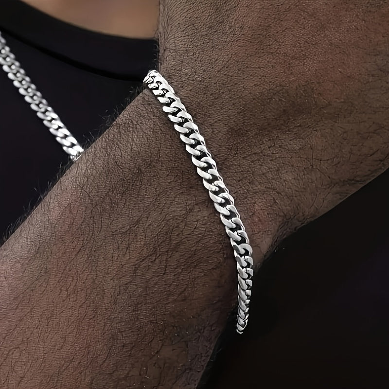 2pcs Hip Hop Stainless Steel Chain Set - Punk Fashion Necklace & Bracelet Combo for Men, Hip Hop Jewelry