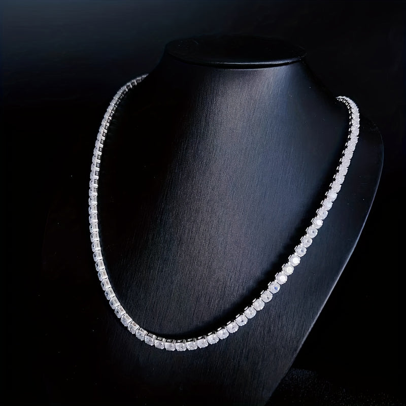 1pc Men's Hip Hop Rap Hipster Full Diamond Necklace, Square Faux Diamond Zircon Neck Chain, Luxury Versatile Jewelry For Men And Women, Father's Day Gift