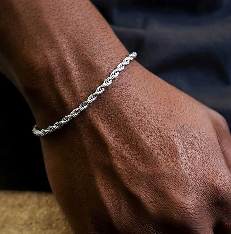 1pc Stylish Simple Men's Stainless Steel Twisted Rope Chain Bracelet
